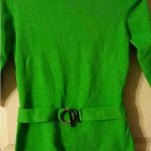 Kenar Solid green scoop neck belted sweater